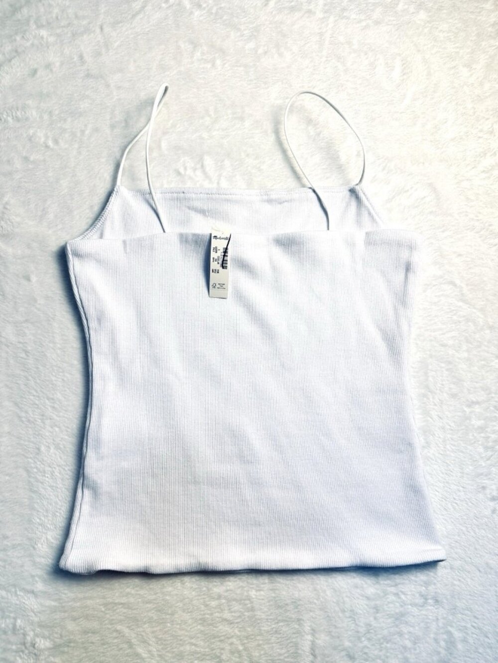 Madewell White Ribbed Square Neck Tank Top Small Spaghetti Strap Fitted NWT - Picture 3 of 8